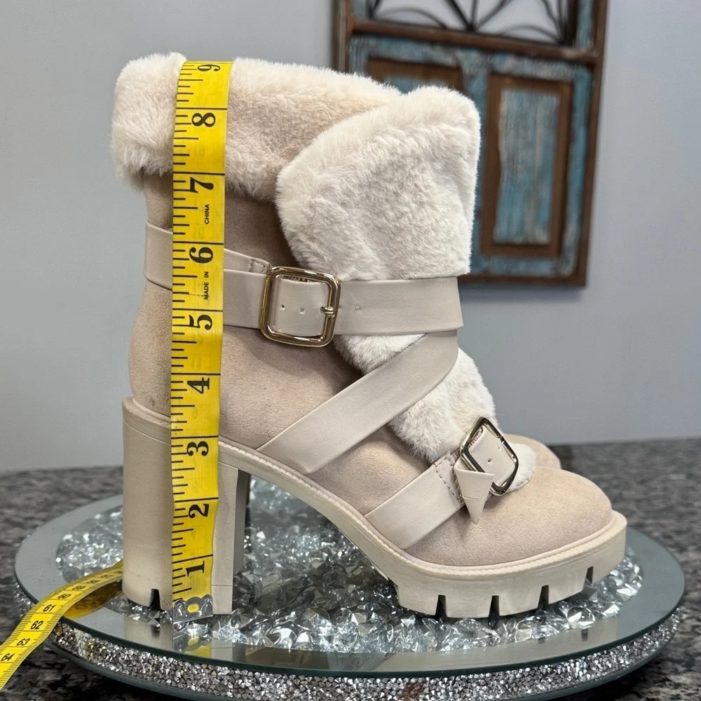 INC International Concepts Cream Faux Fur Lug Heel Winter Boots